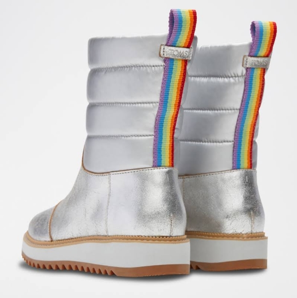 Toms Makenna silver metallic leather Winter Rain Boots size 8.5 - Picture 3 of 17